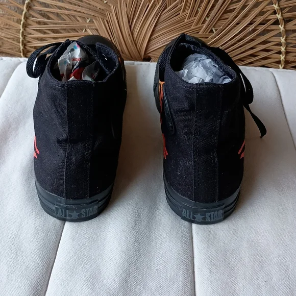 Converse Black High-Top Sneakers with Red and Yellow Flames_10 - Picture 4 of 14